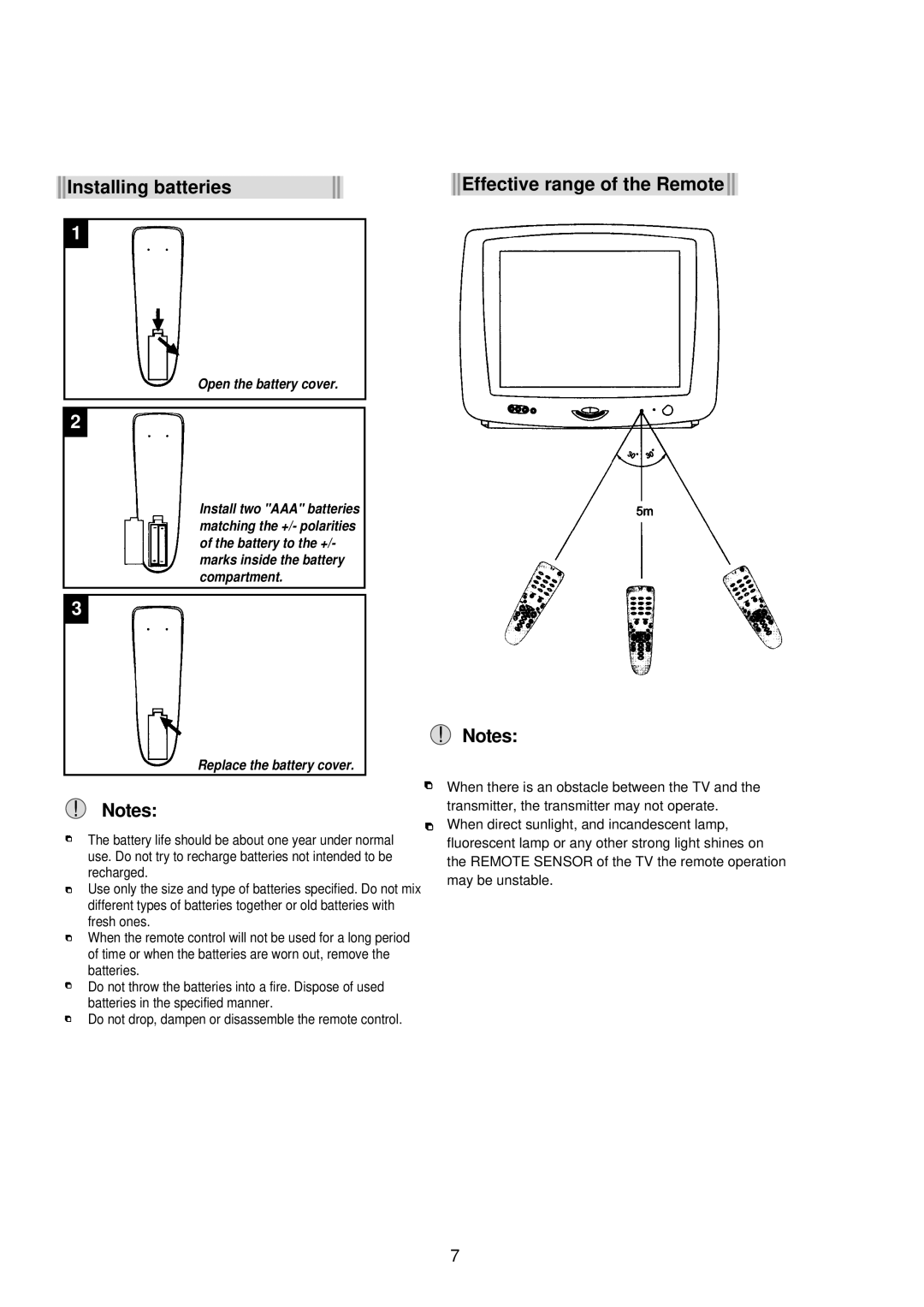 Palsonic 3425G owner manual Installing batteries Effective range of the Remote, Open the battery cover 