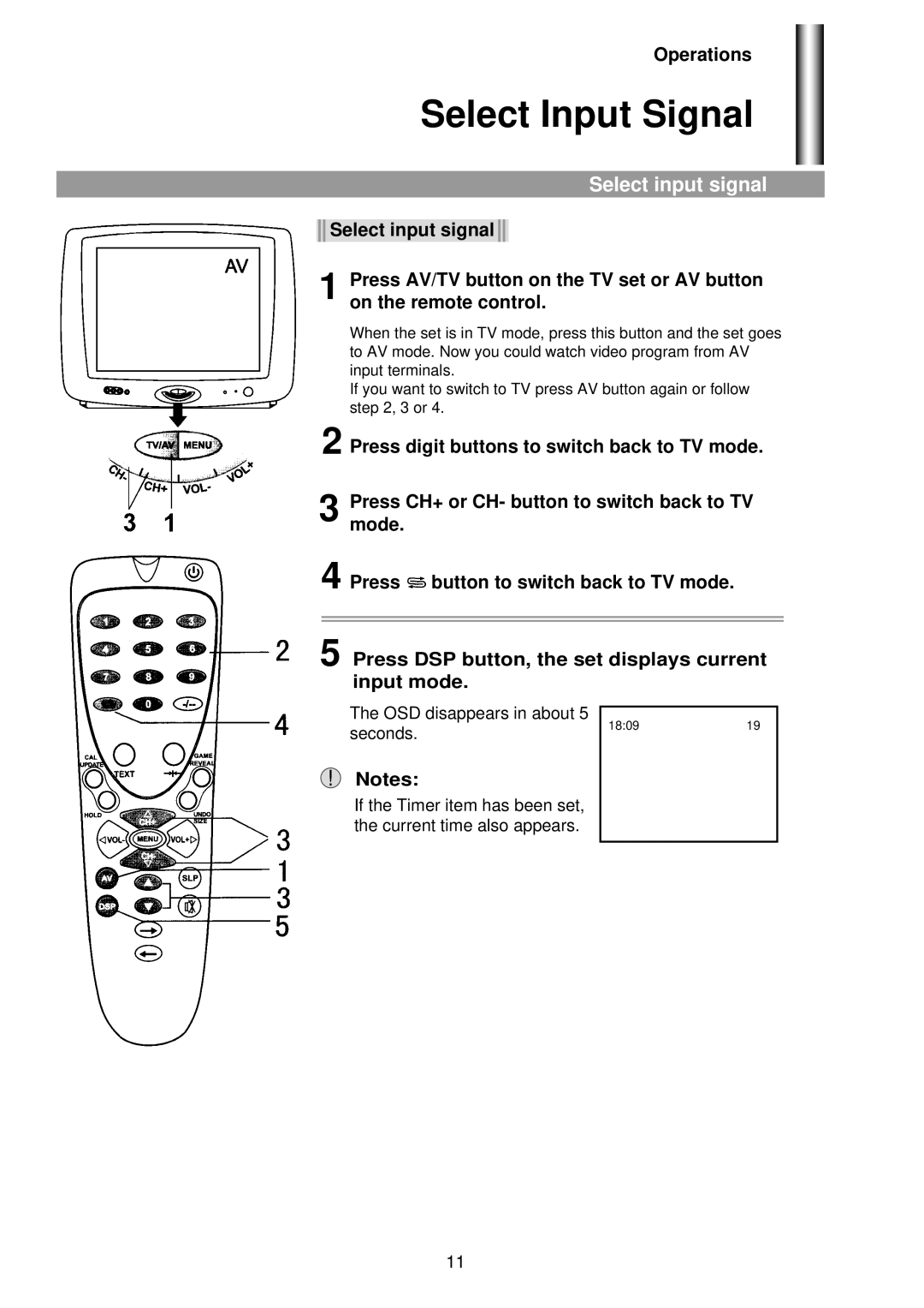 Palsonic 3425G owner manual Select Input Signal, Select input signal, Press DSP button, the set displays current input mode 