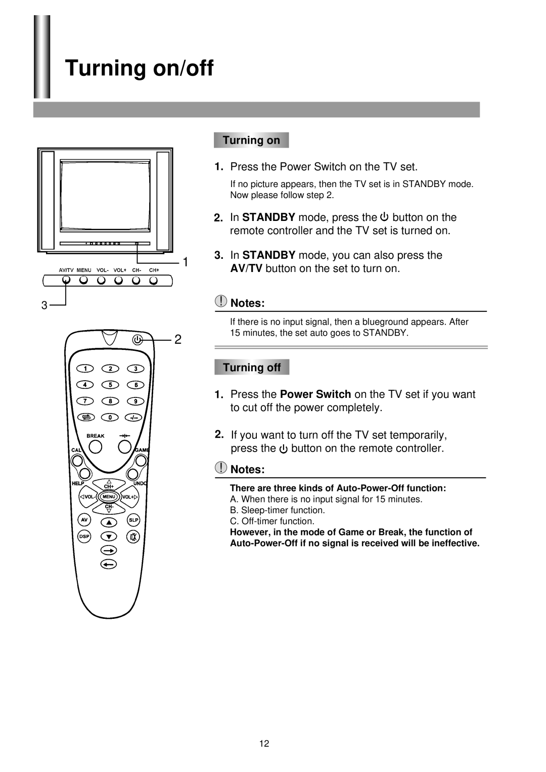 Palsonic 3430G owner manual Turning on/off, Turning off 