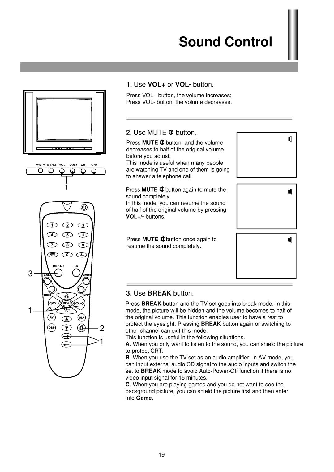 Palsonic 3430G owner manual Sound Control, Use Mute button 