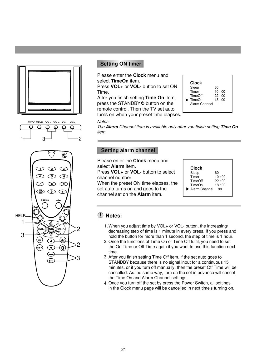 Palsonic 3430G owner manual Setting on timer, Setting alarm channel 