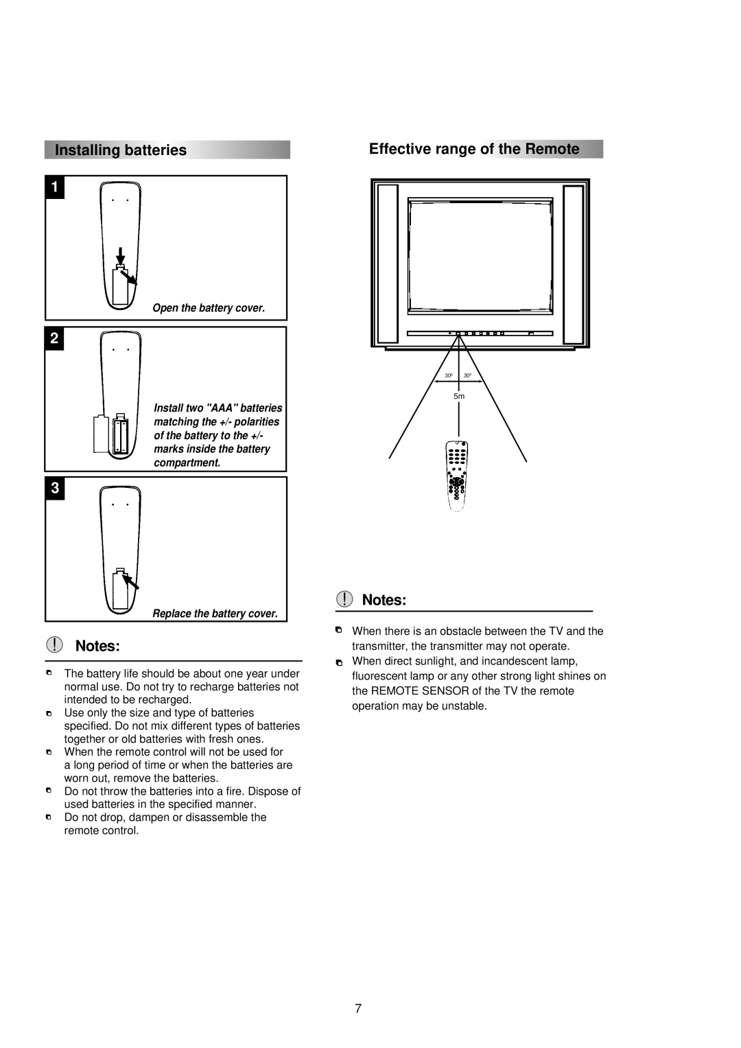 Palsonic 3430G owner manual Installing batteries Effective range of the Remote, Open the battery cover 