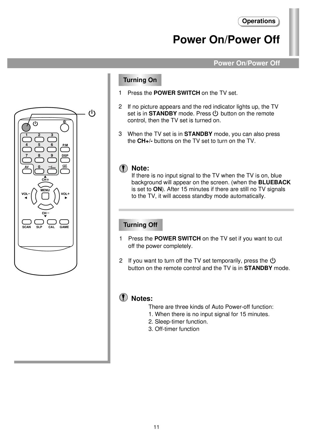 Palsonic 3430GM owner manual Power On/Power Off, Turning On, Turning Off 