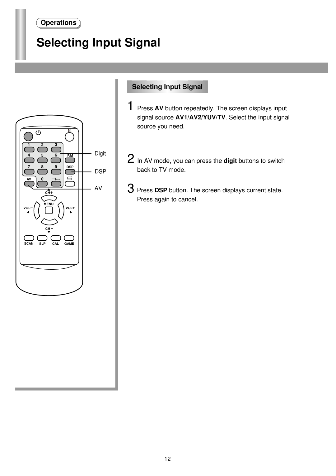 Palsonic 3430GM owner manual Selecting Input Signal 