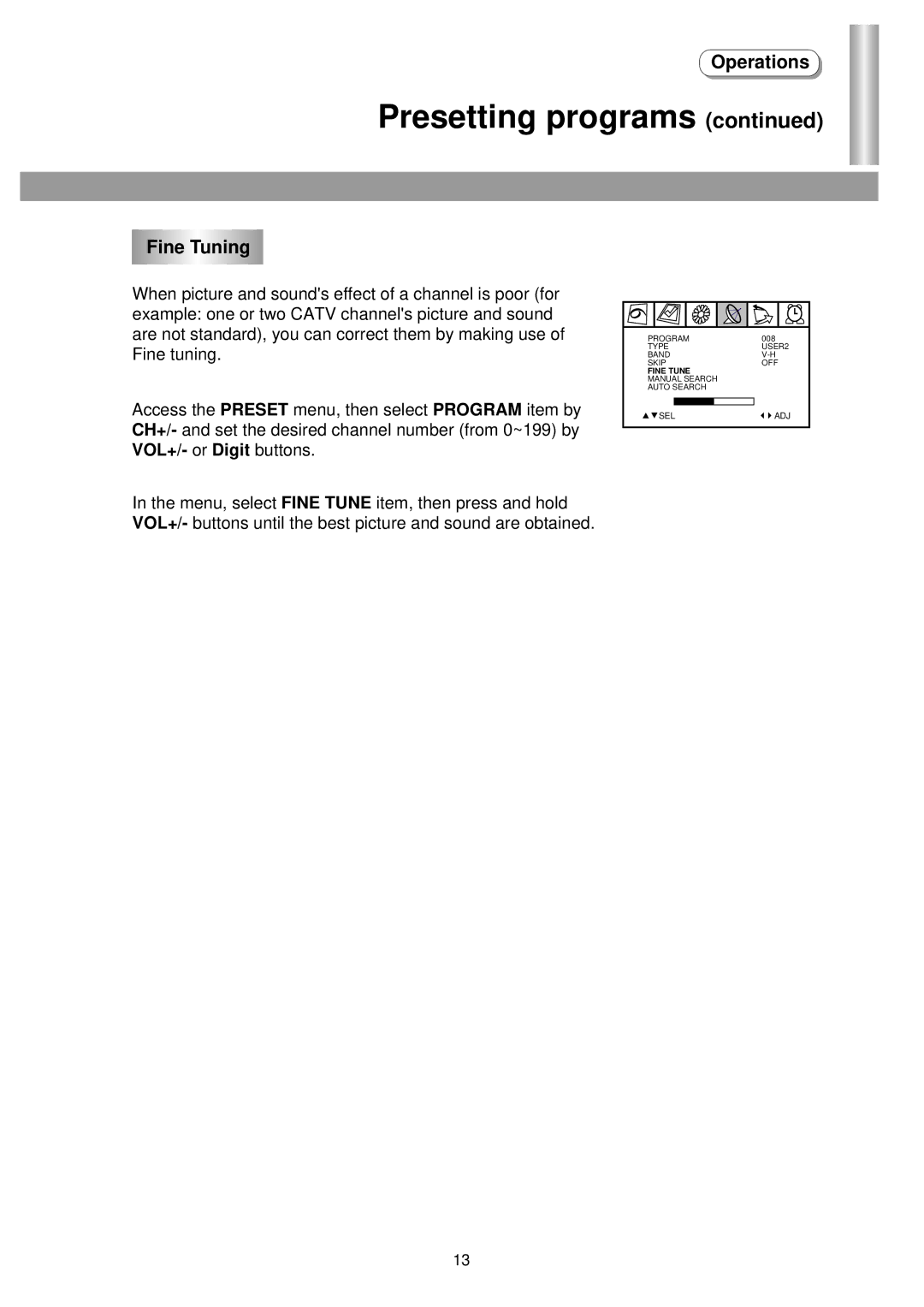 Palsonic 3435TS owner manual Fine Tuning 