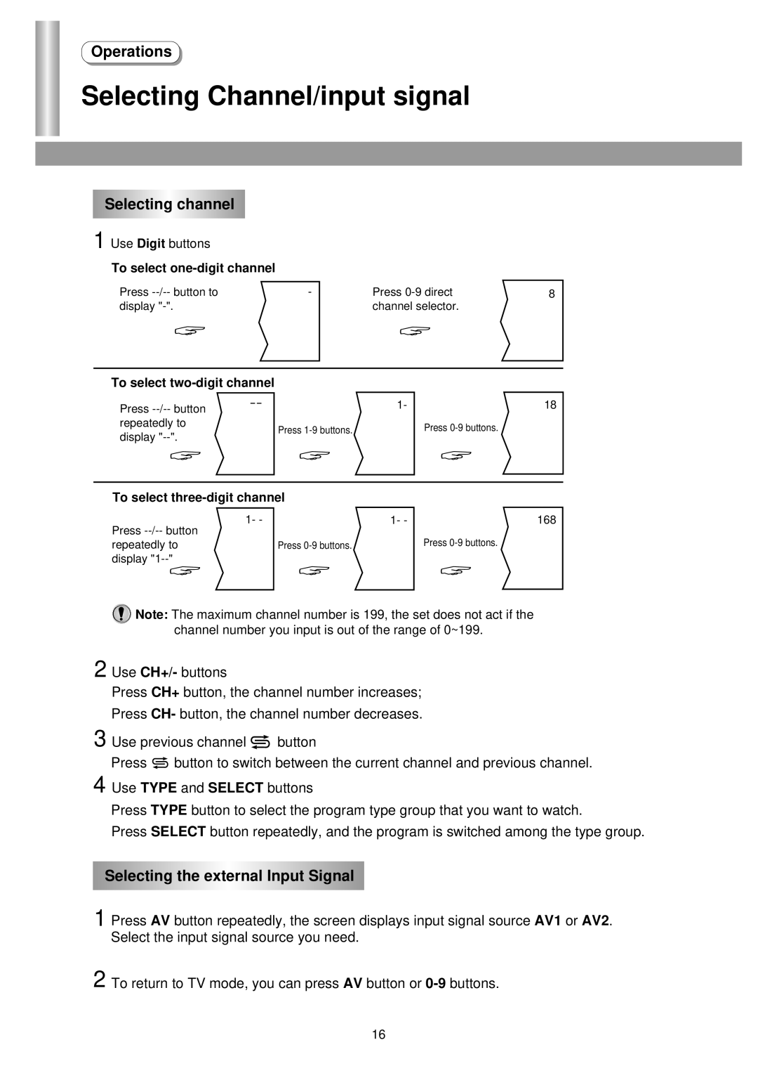 Palsonic 3435TS owner manual Selecting Channel/input signal, Selecting channel, Selecting the external Input Signal 