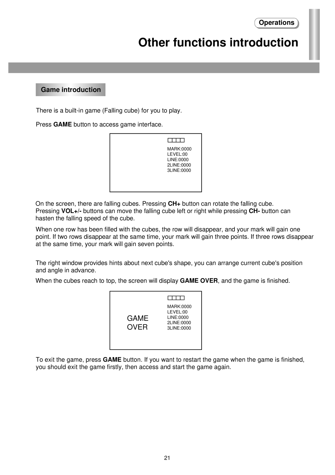 Palsonic 3435TS owner manual Other functions introduction, Game introduction 