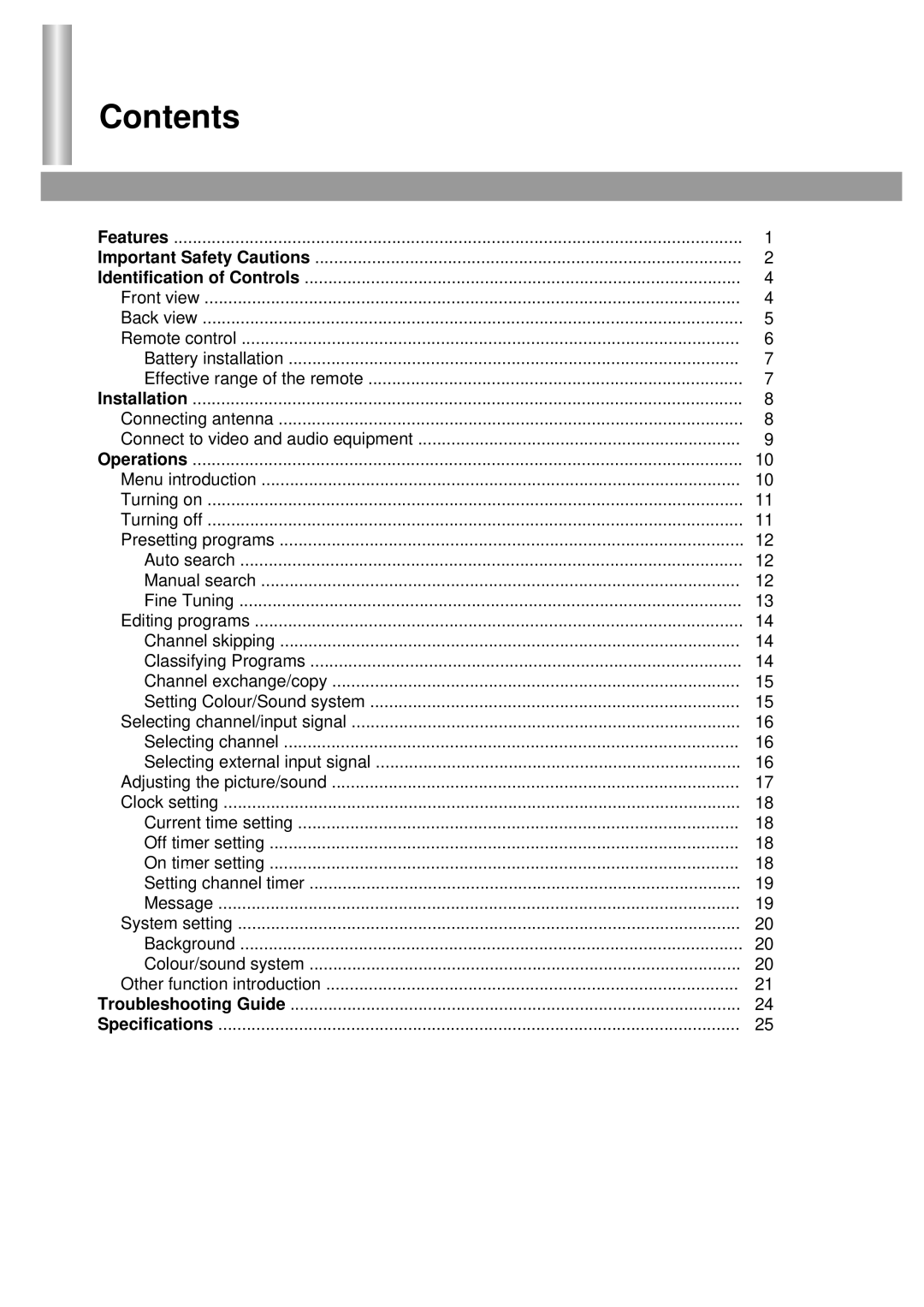 Palsonic 3435TS owner manual Contents 