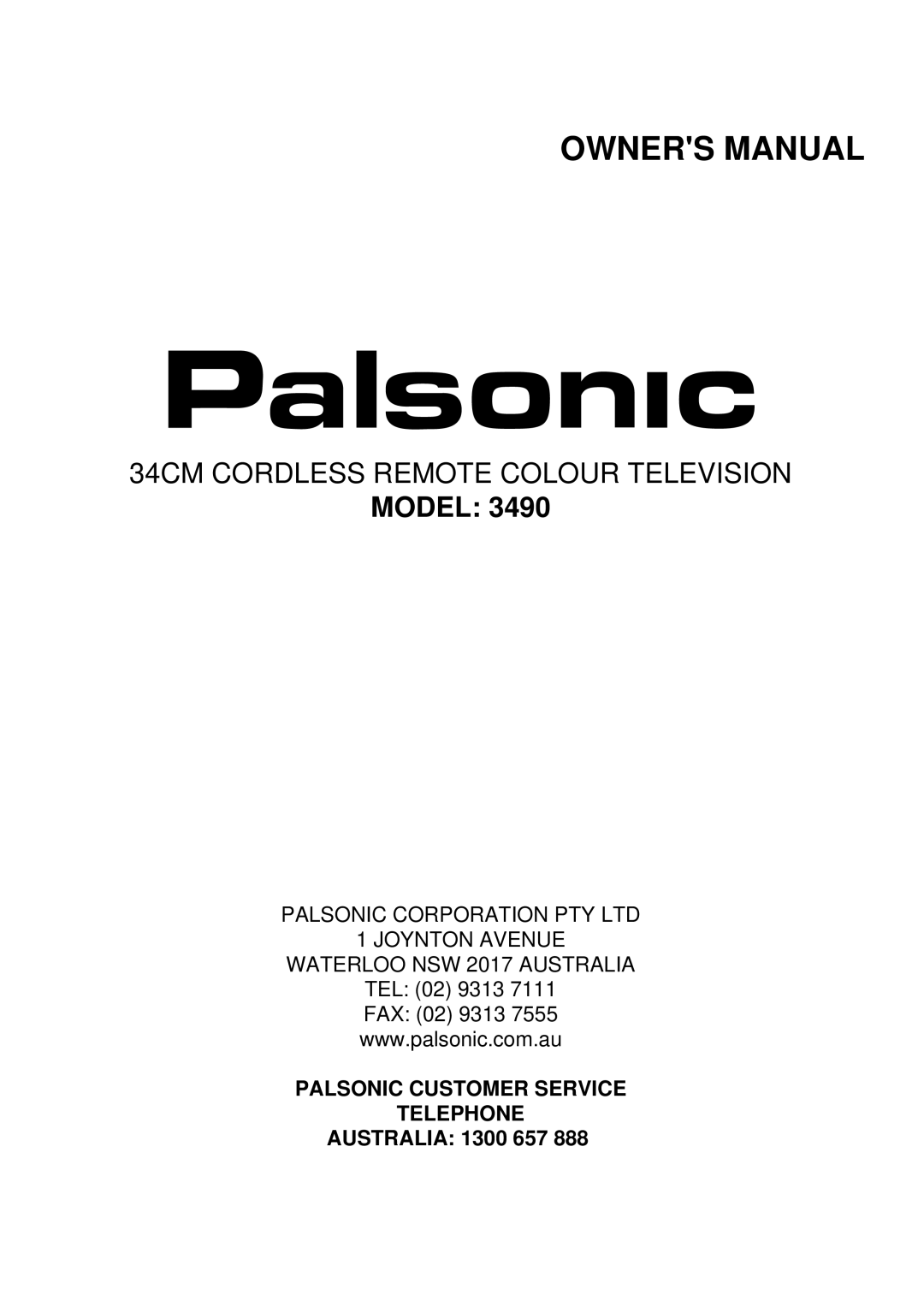 Palsonic 3490 owner manual Model 