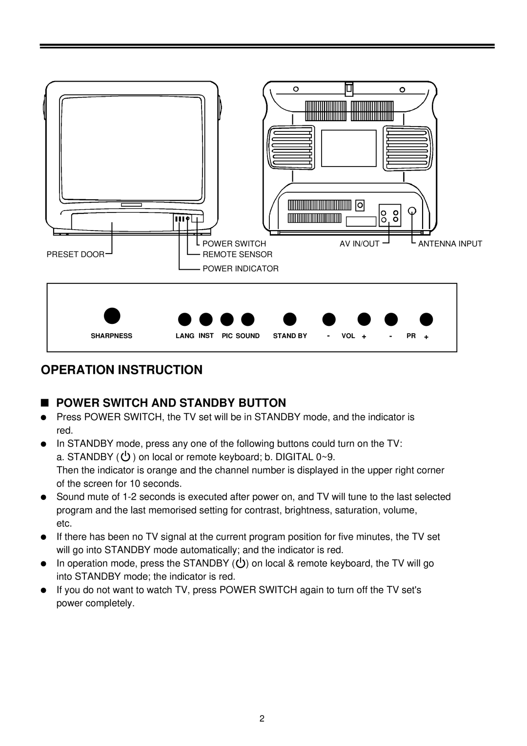 Palsonic 3490 owner manual Operation Instruction, Power Switch and Standby Button 