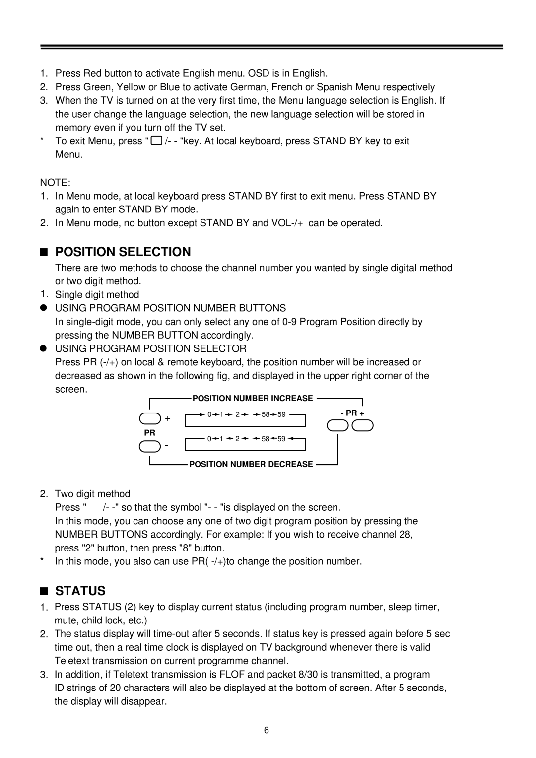 Palsonic 3490 Position Selection, Status, Using Program Position Number Buttons, Using Program Position Selector 