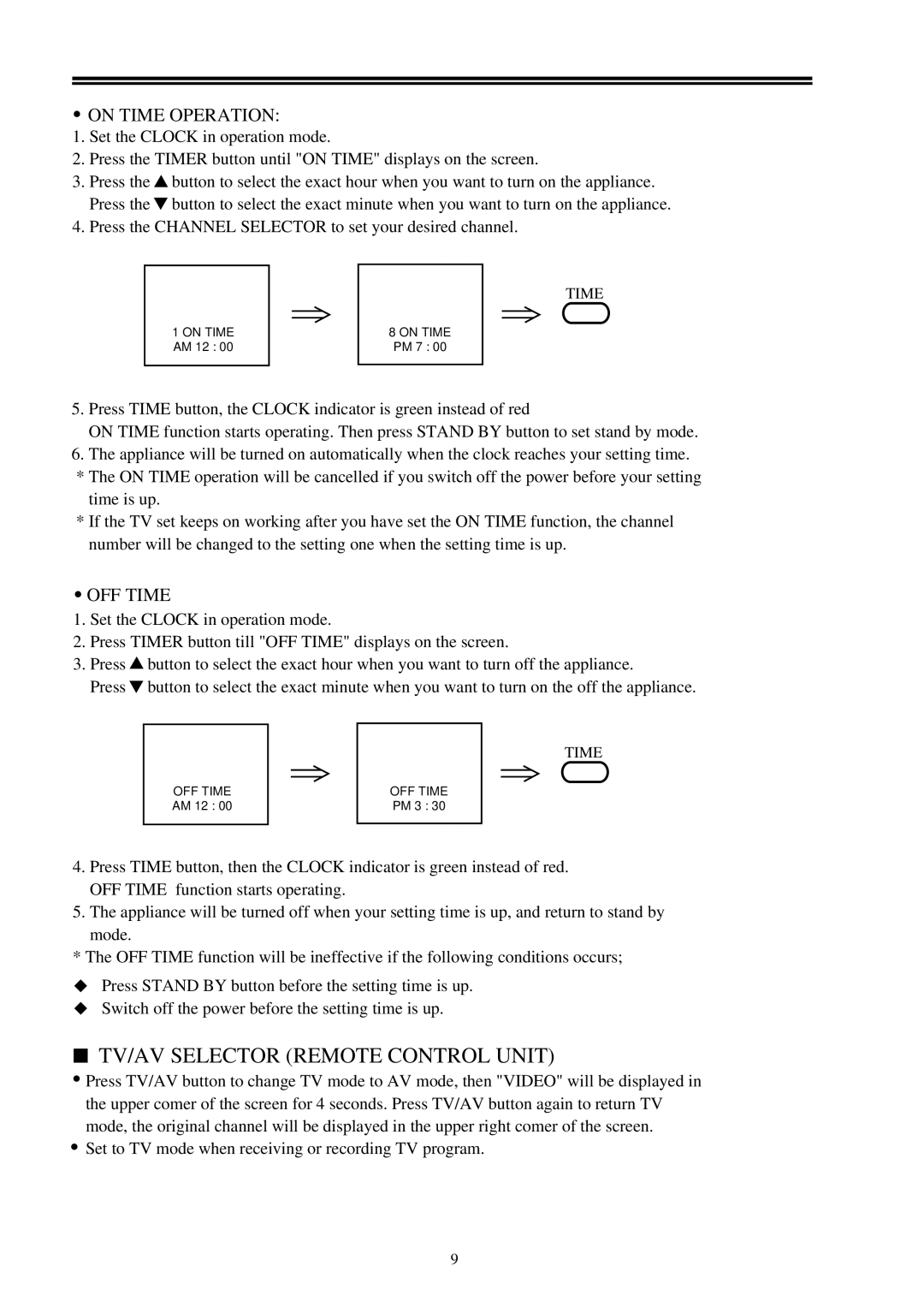 Palsonic 3498 owner manual On Time Operation, OFF Time 