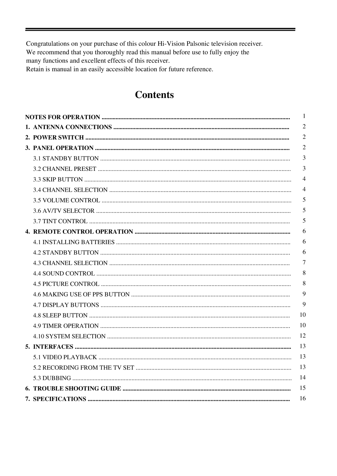 Palsonic 3499 owner manual Contents 