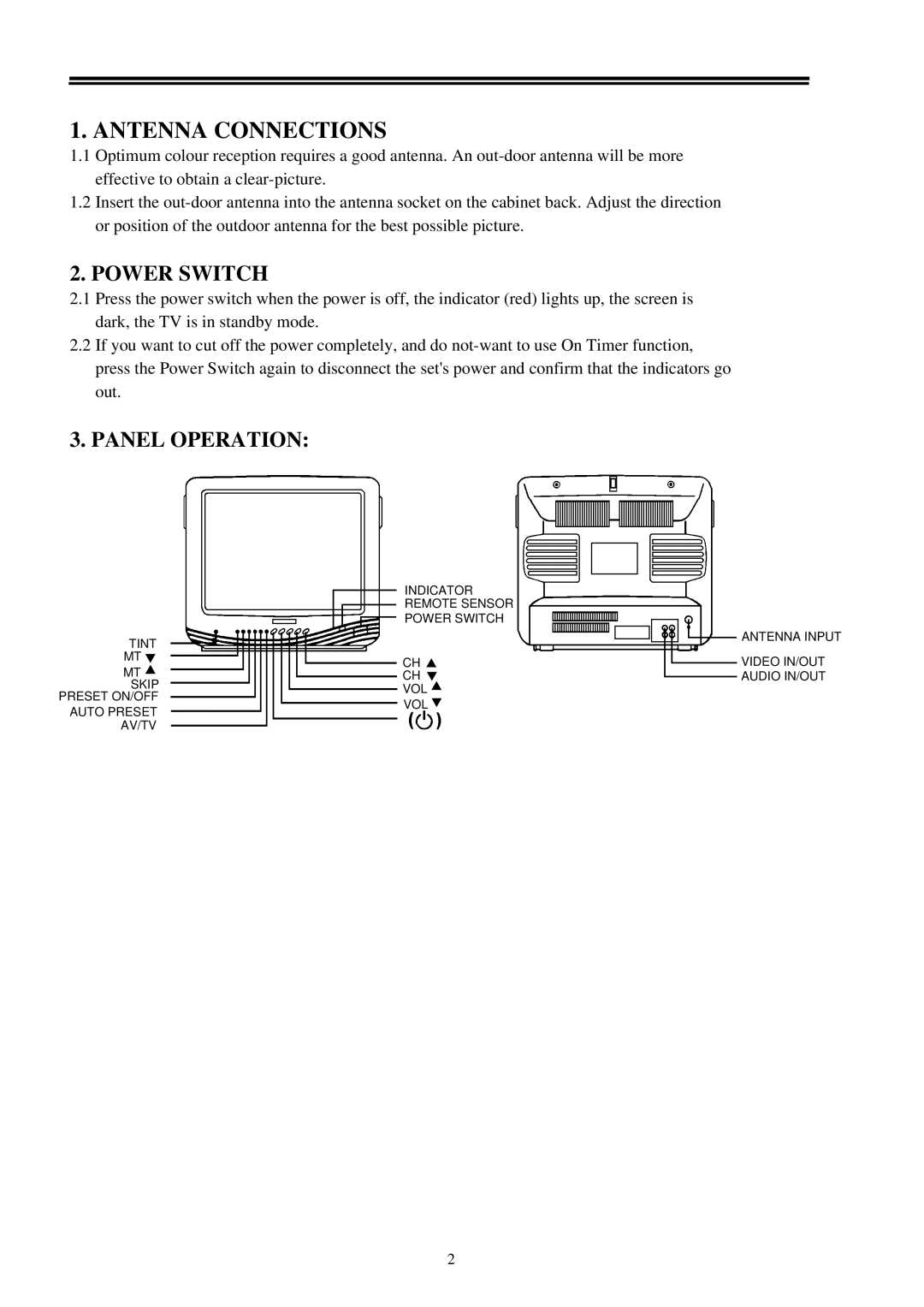 Palsonic 3499 owner manual Power Switch, Panel Operation 