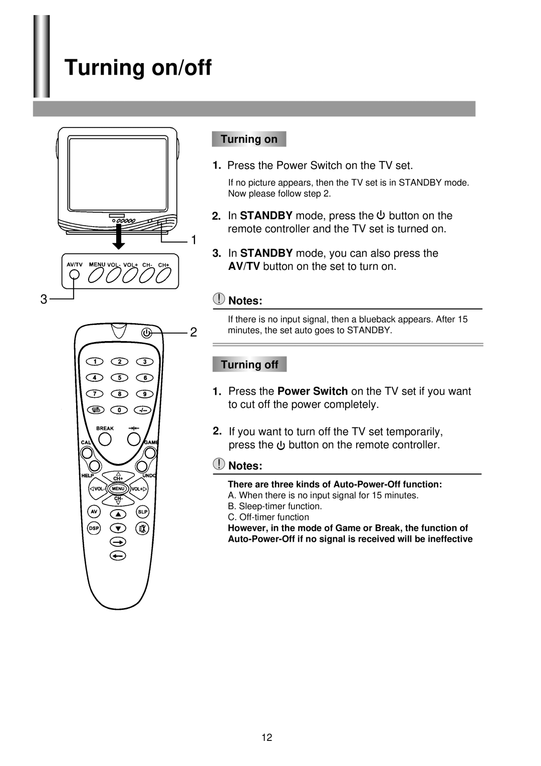 Palsonic 3499G owner manual Turning on/off, Turning off 