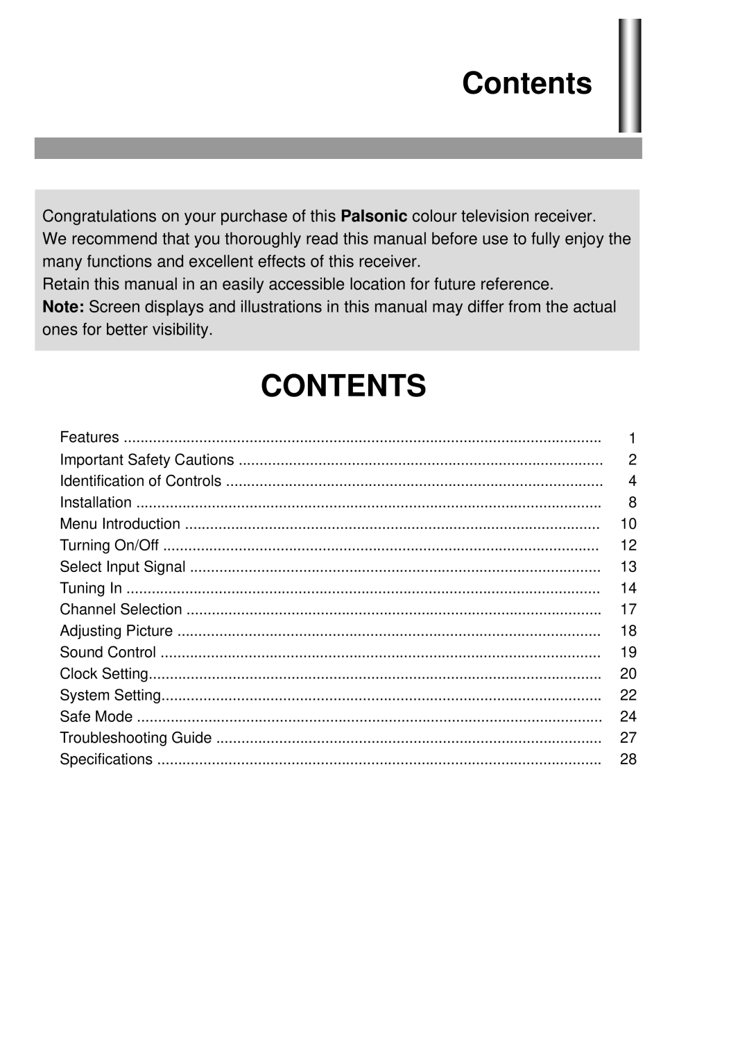 Palsonic 3499G owner manual Contents 