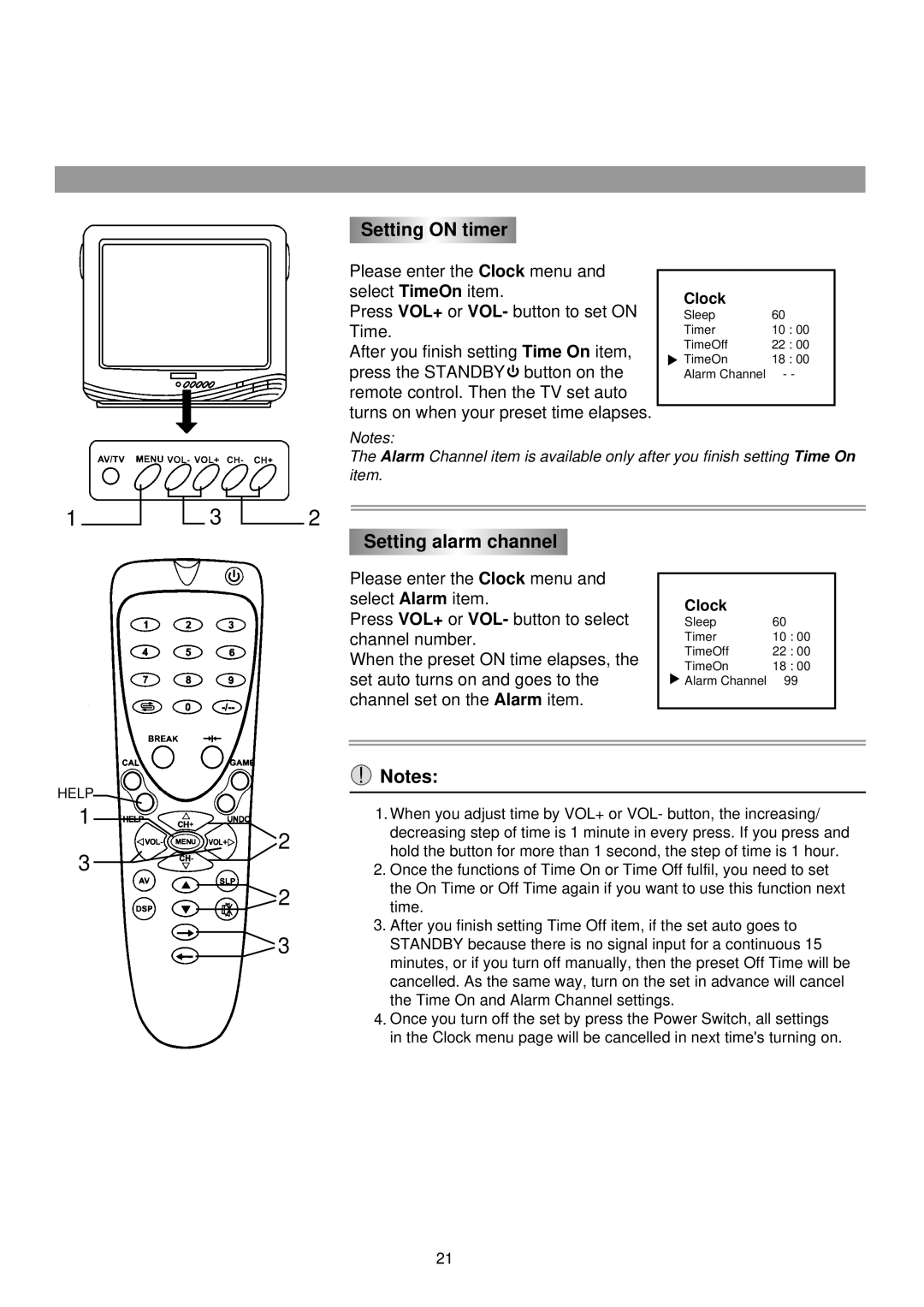 Palsonic 3499G owner manual Setting on timer, Setting alarm channel 