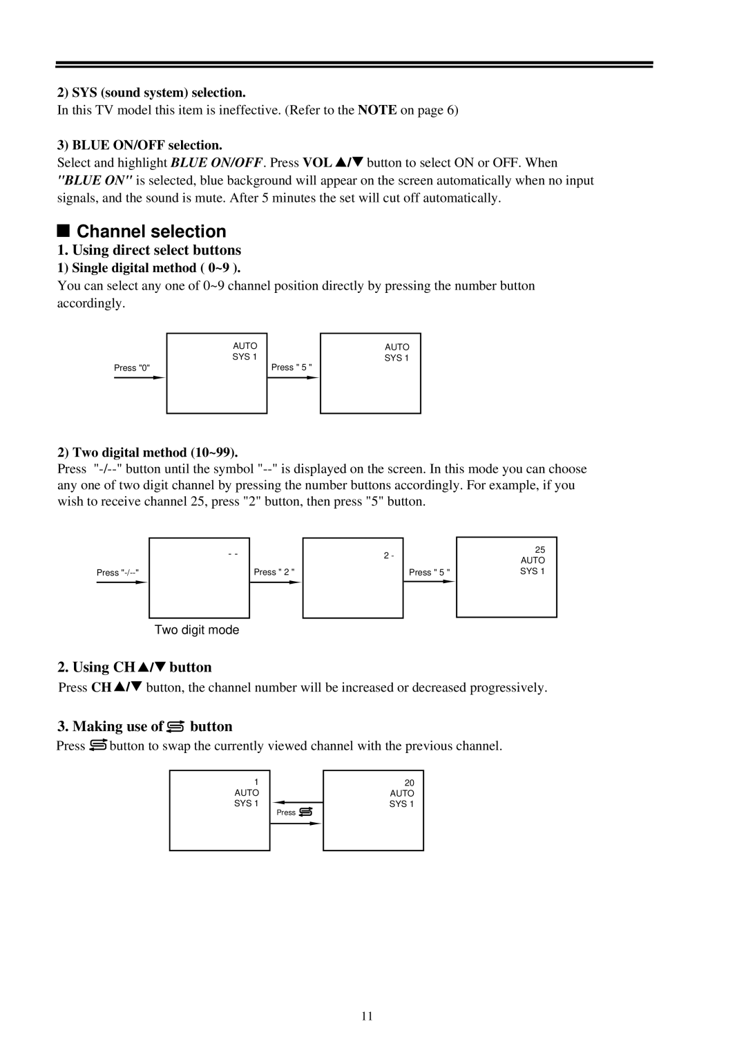 Palsonic 3499M owner manual Channel selection, Using direct select buttons, Using CH button, Making use of button 