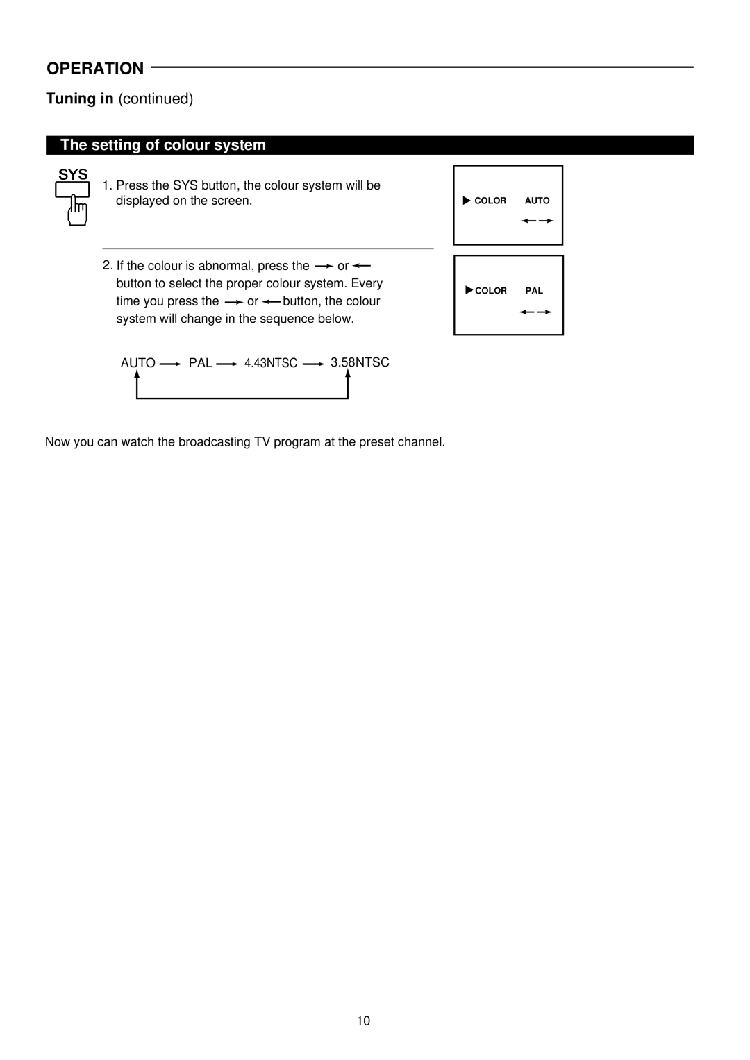 Palsonic 3499P owner manual Setting of colour system 