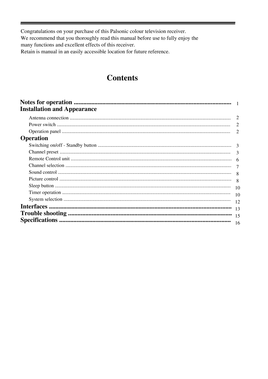 Palsonic 4890 owner manual Contents 