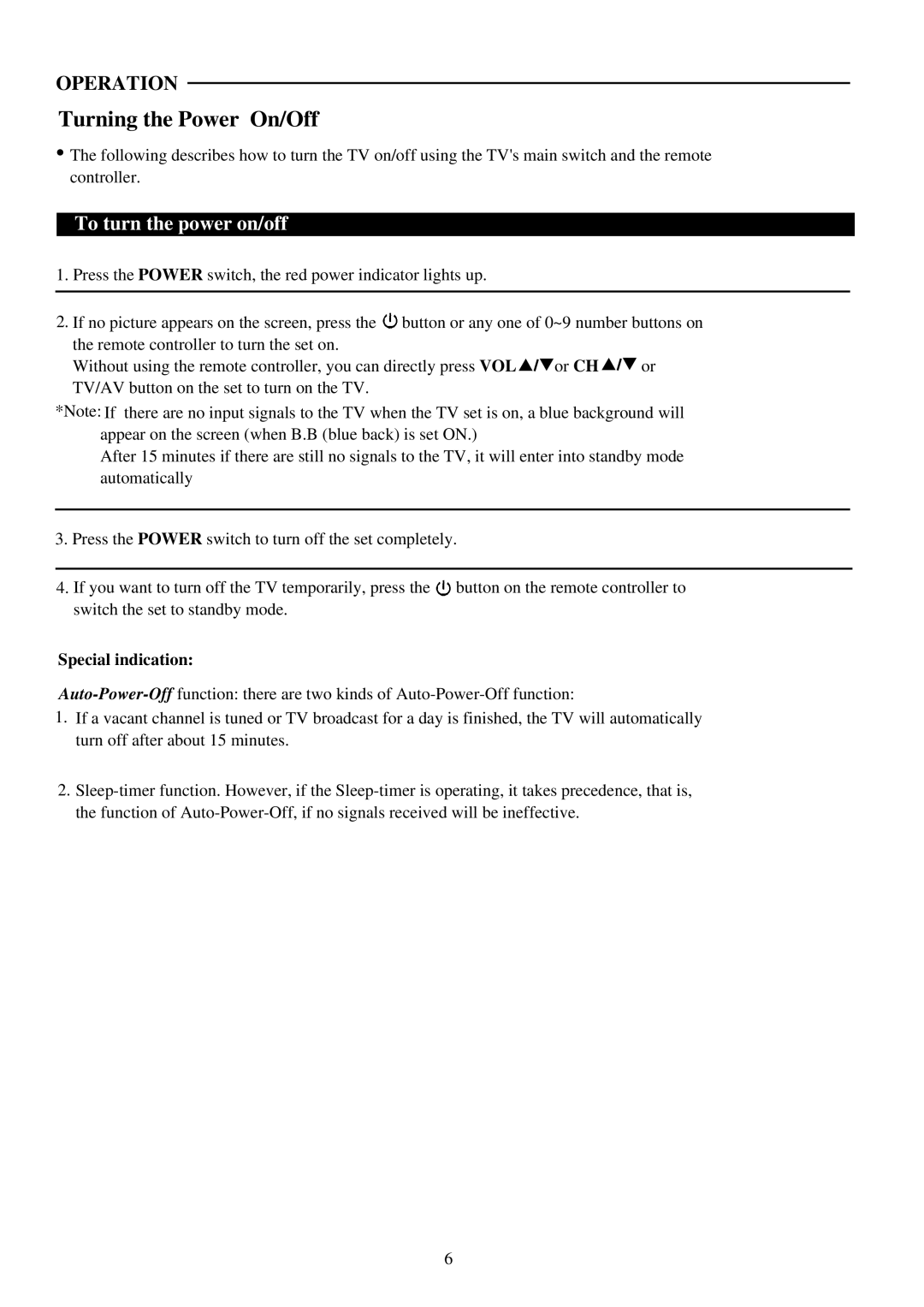 Palsonic 5110PF owner manual Turning the Power On/Off, To turn the power on/off, Special indication 