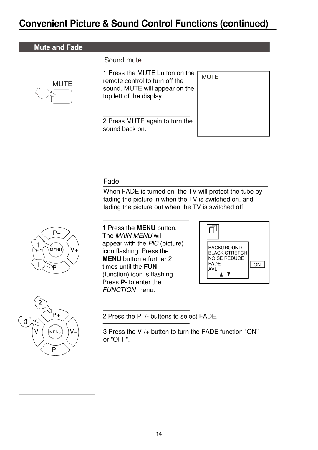 Palsonic 5115DVD user manual Mute and Fade 