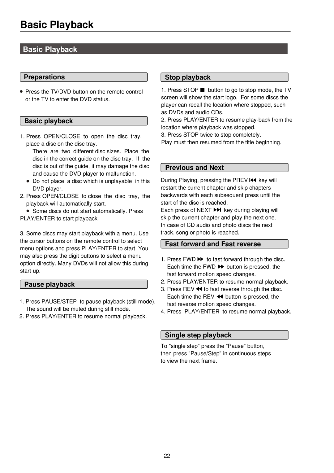 Palsonic 5115DVD user manual Basic Playback 