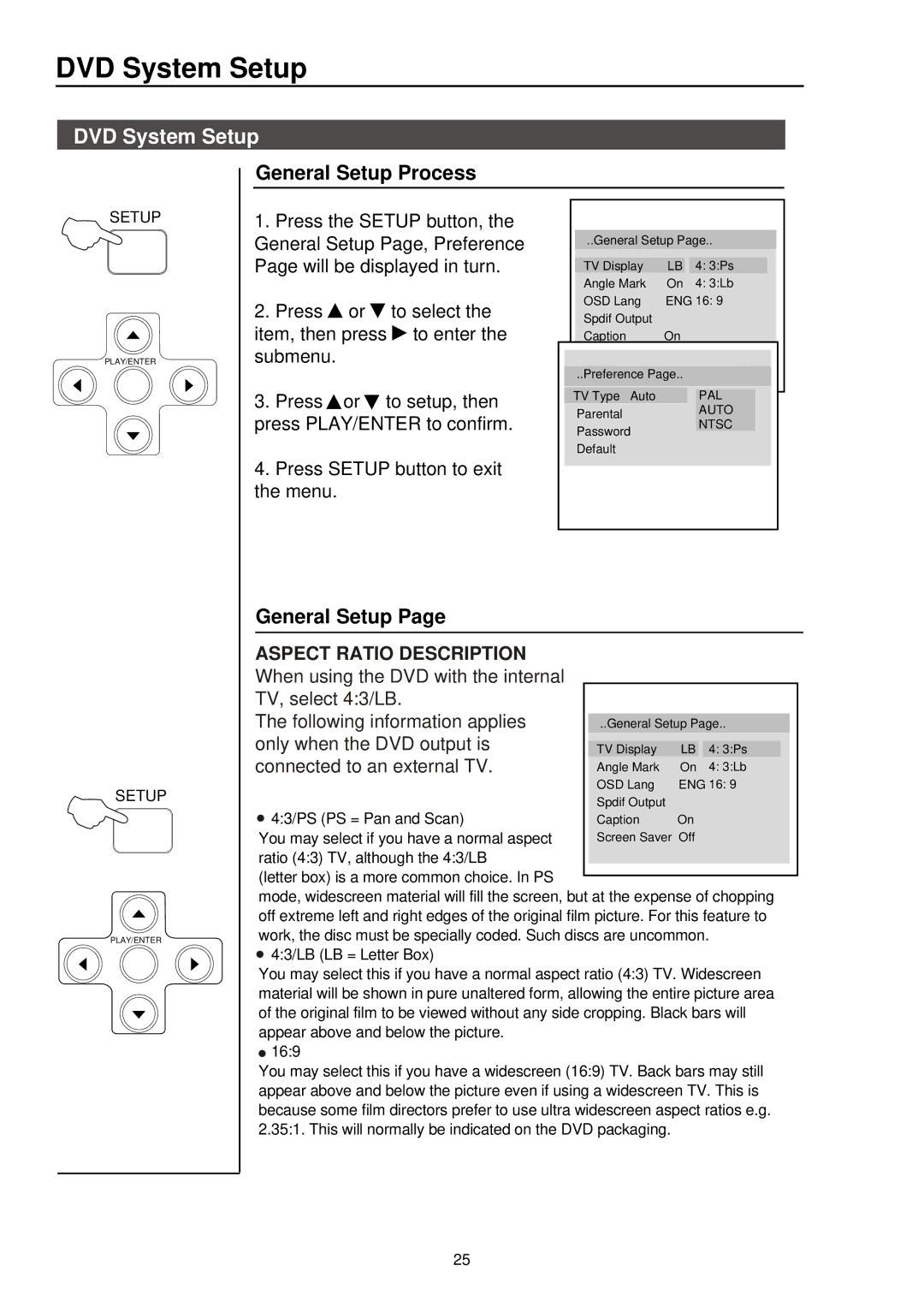 Palsonic 5115DVD user manual DVD System Setup 