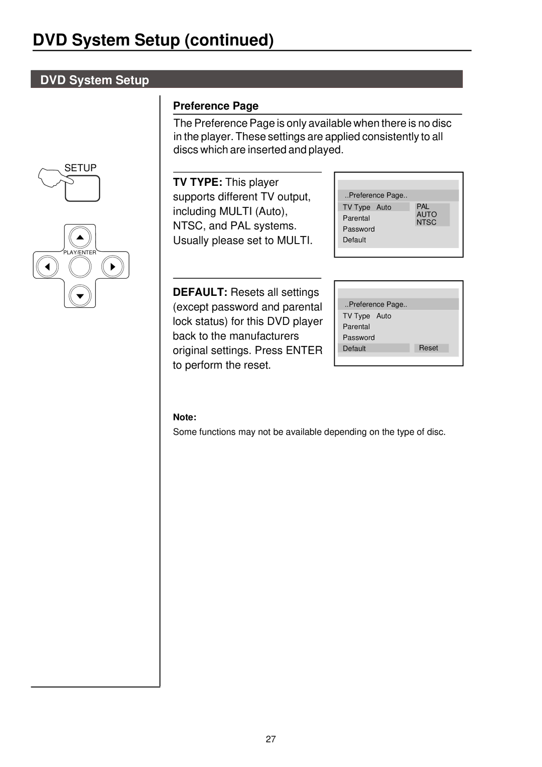 Palsonic 5115DVD user manual Preference 