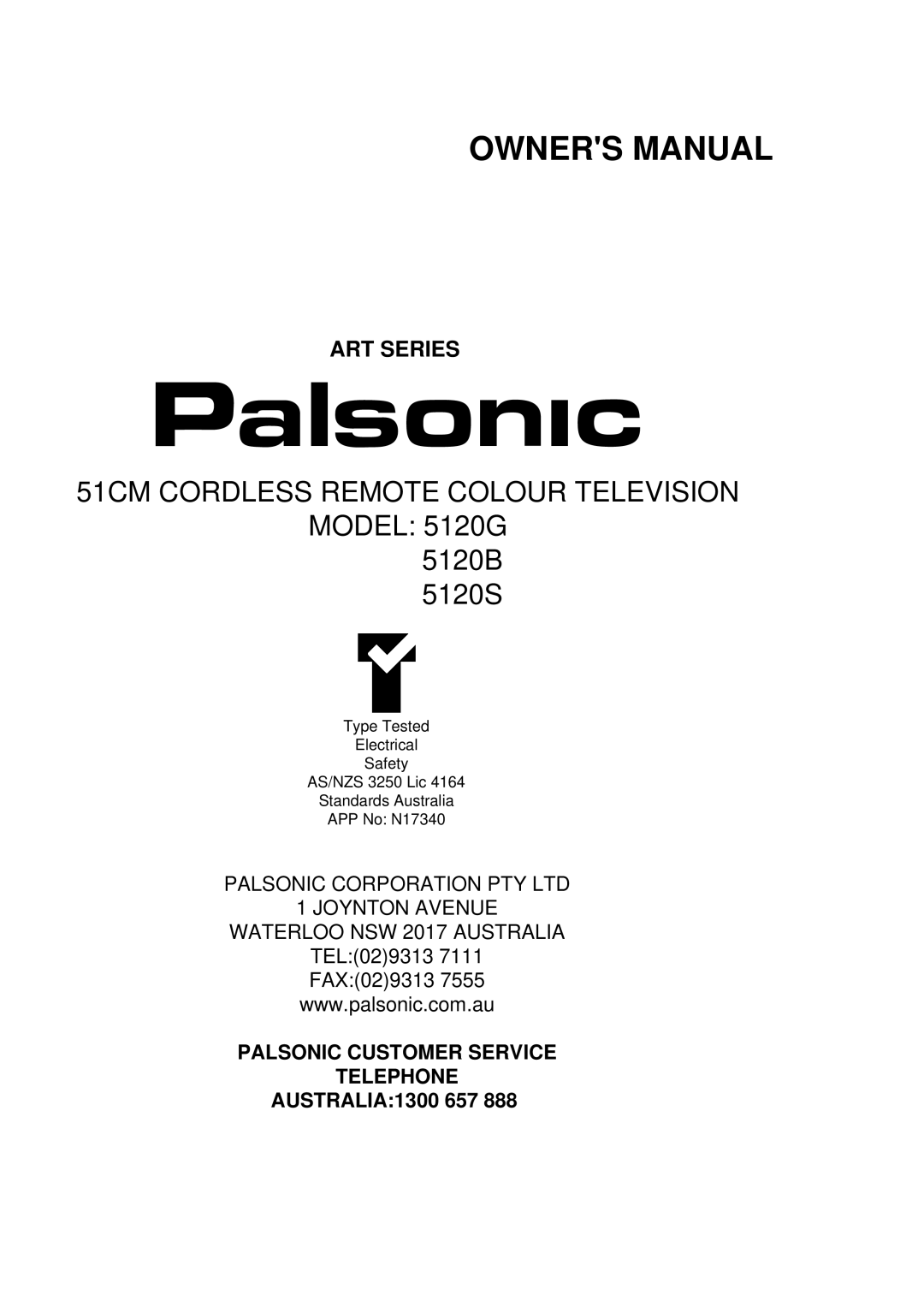 Palsonic 5120B, 5120S, 5120G owner manual 51CM Cordless Remote Colour Television 