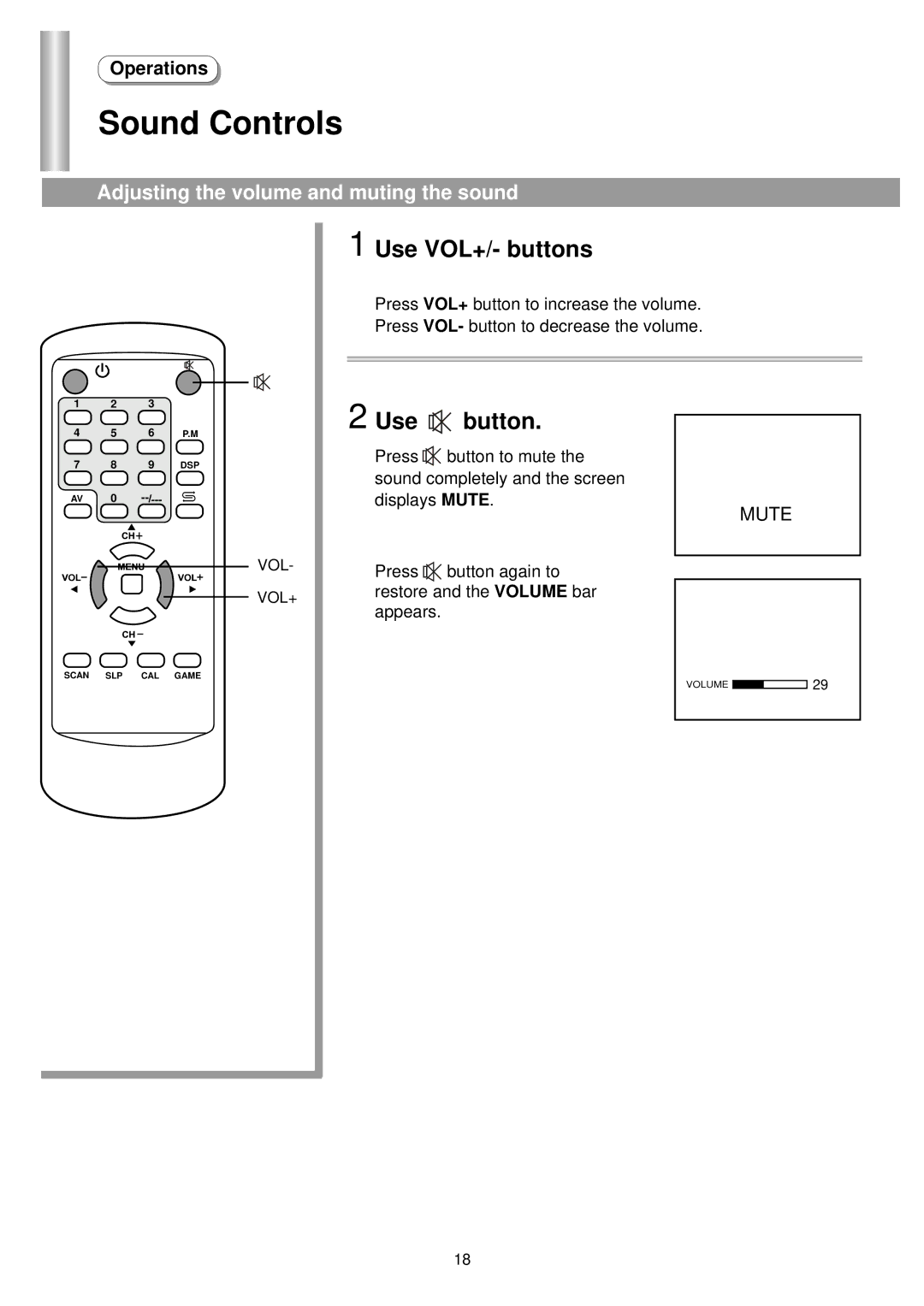 Palsonic 5125PF owner manual Sound Controls, Adjusting the volume and muting the sound 