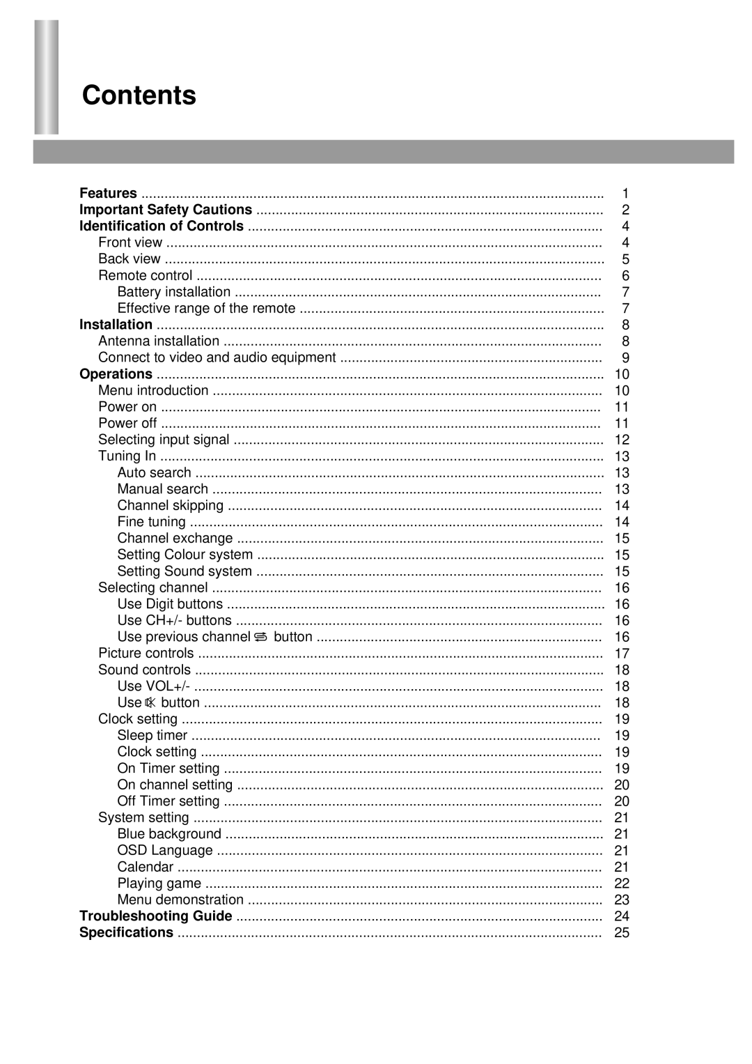 Palsonic 5125PF owner manual Contents 