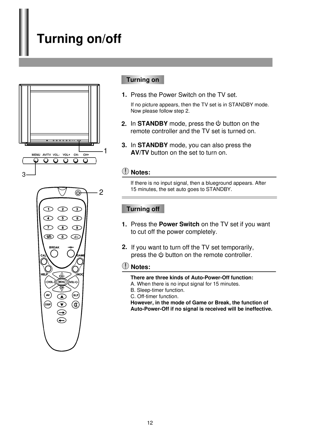 Palsonic 5130G owner manual Turning on/off, Turning off 