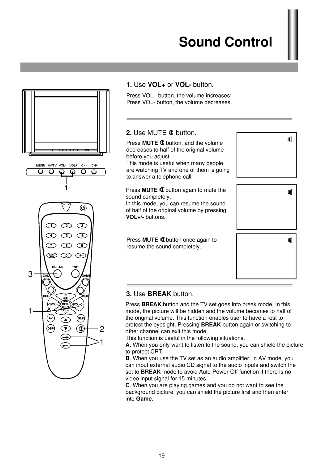 Palsonic 5130G owner manual Sound Control, Use Mute button 