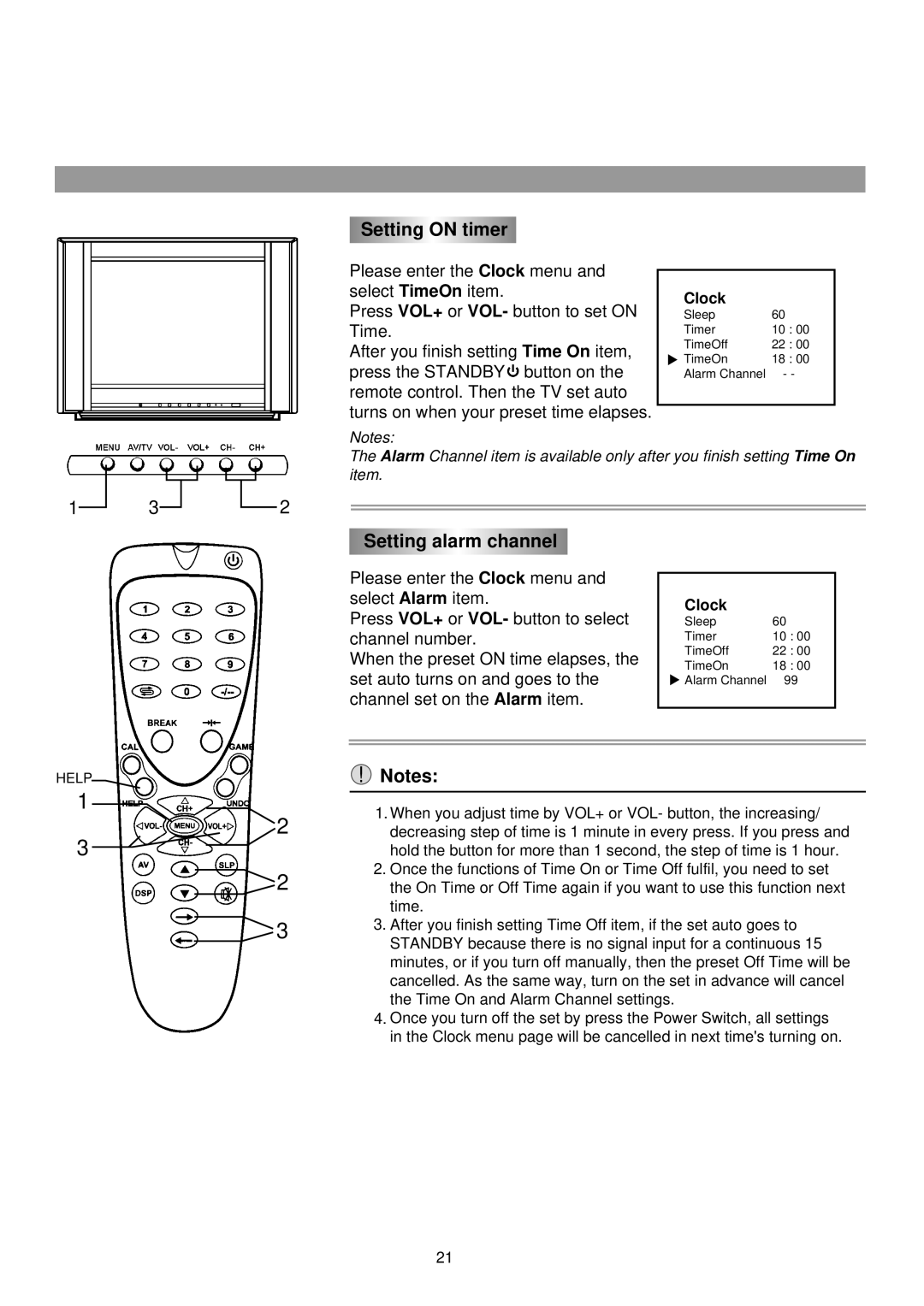 Palsonic 5130G owner manual Setting on timer, Setting alarm channel 