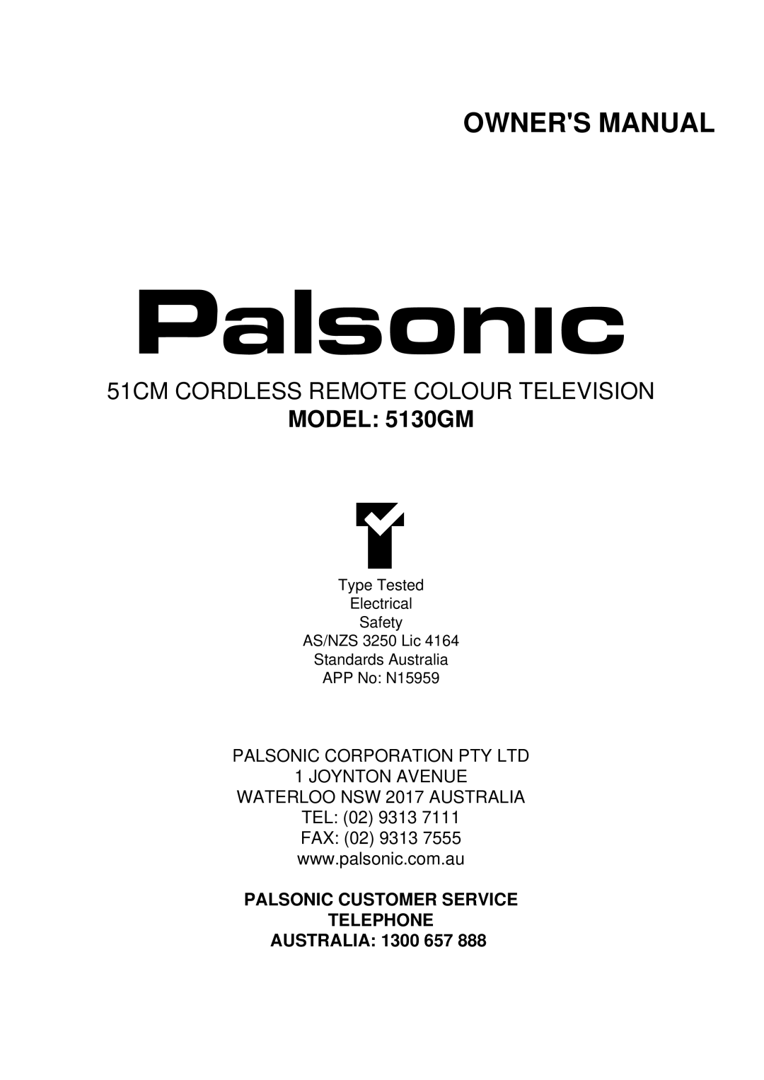 Palsonic owner manual Model 5130GM 