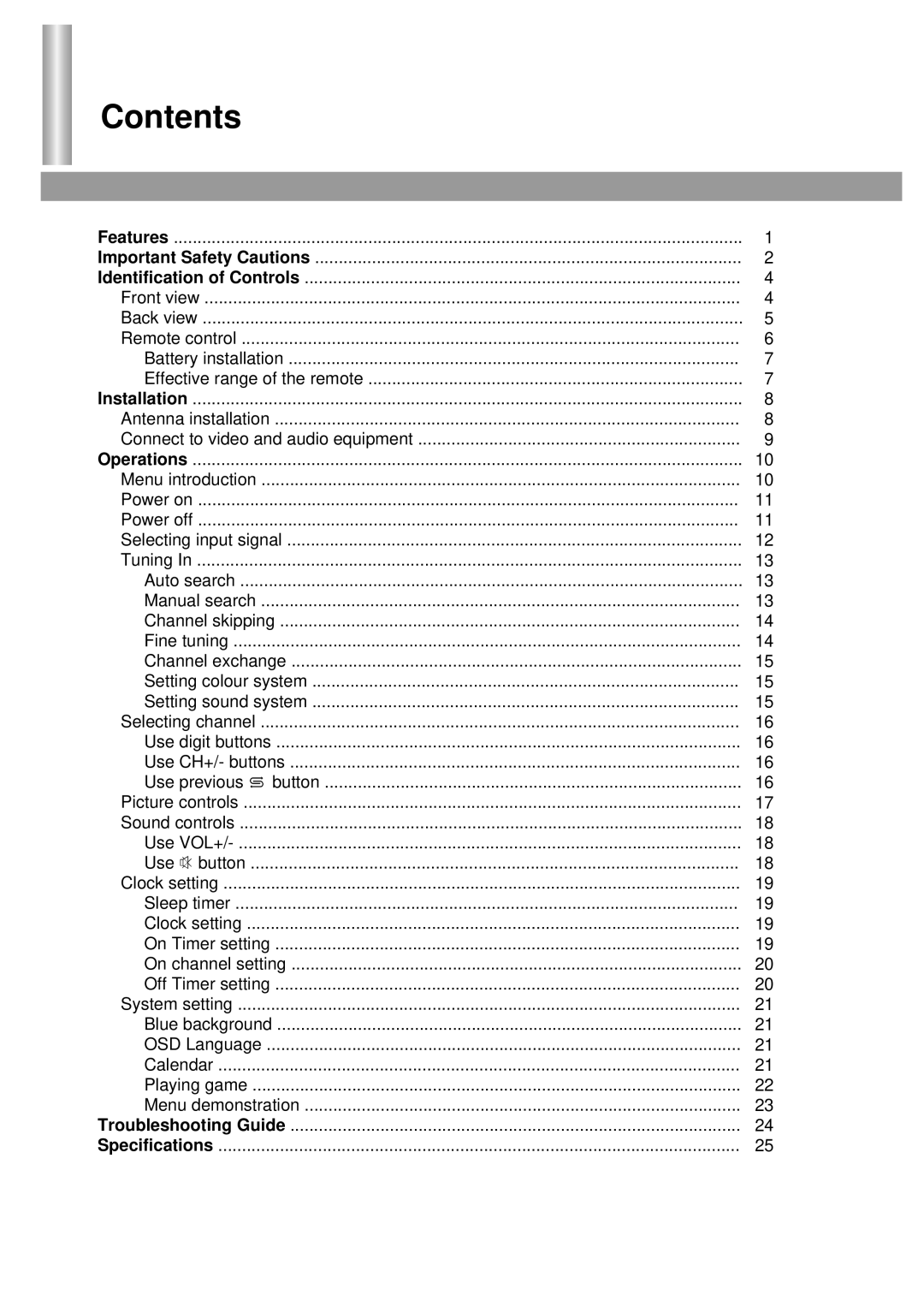 Palsonic 5130GM owner manual Contents 