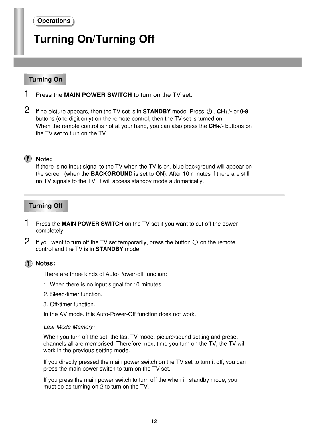 Palsonic 5130TS owner manual Turning On/Turning Off 