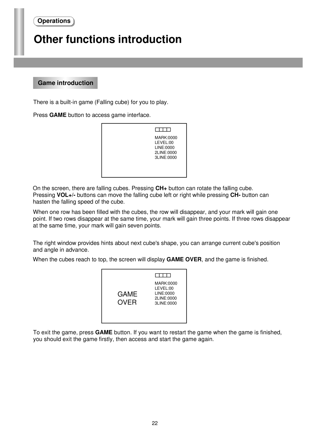 Palsonic 5130TS owner manual Other functions introduction, Game introduction 