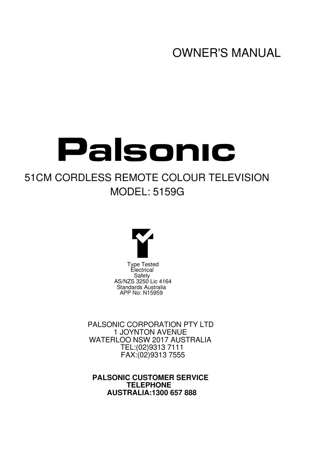 Palsonic owner manual Model 5159G 