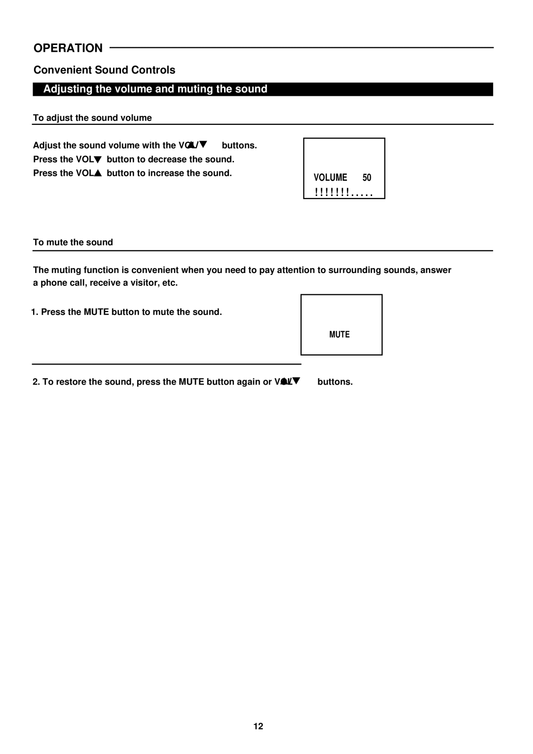 Palsonic 5159P owner manual Adjusting the volume and muting the sound, To adjust the sound volume, To mute the sound, Mute 