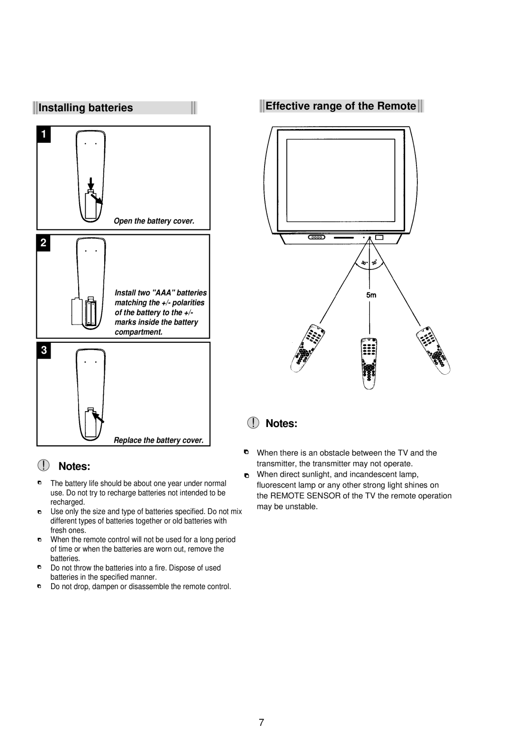 Palsonic 5160G owner manual Installing batteries Effective range of the Remote, Open the battery cover 