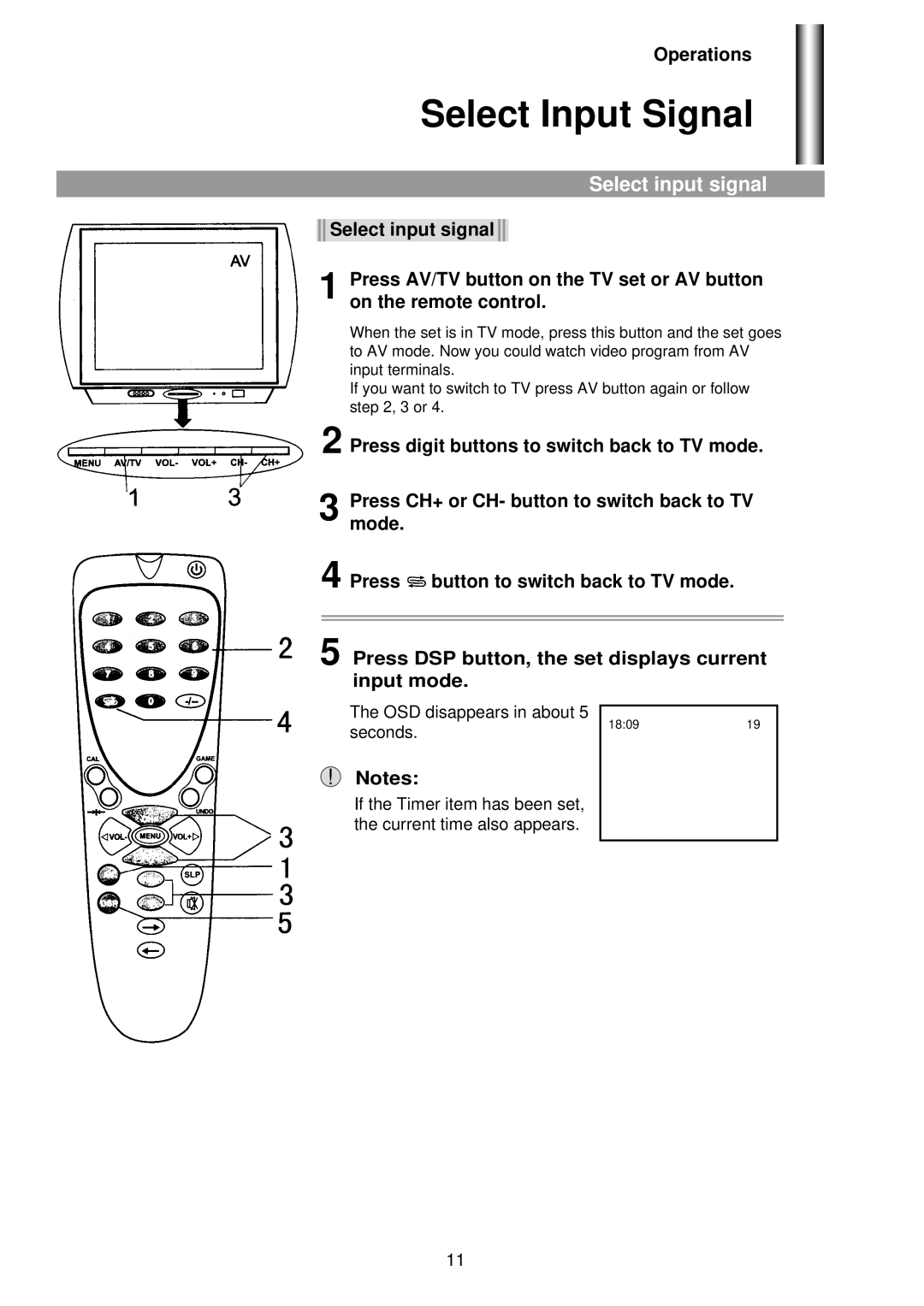 Palsonic 5160G owner manual Select Input Signal, Select input signal, Press DSP button, the set displays current input mode 