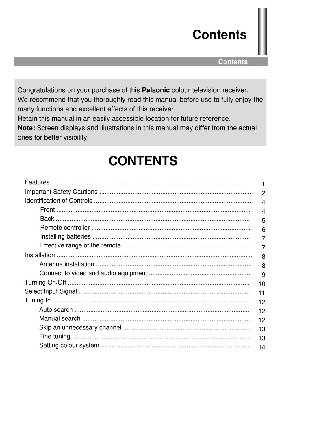 Palsonic 5160G owner manual Contents 