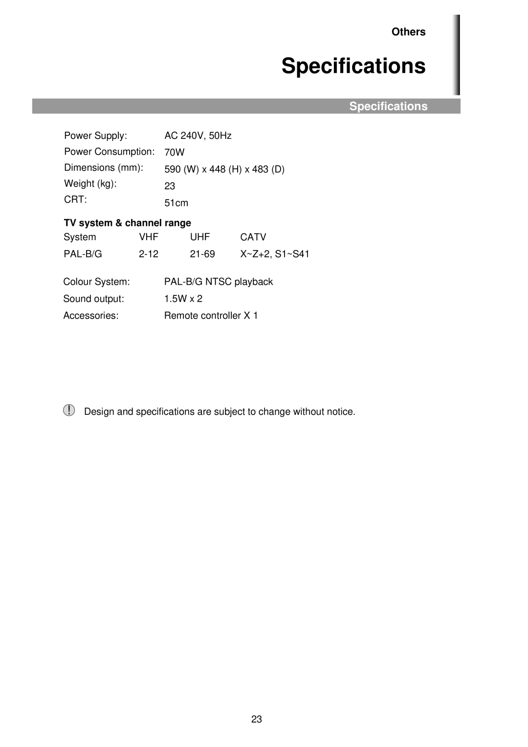 Palsonic 5160G owner manual Specifications 