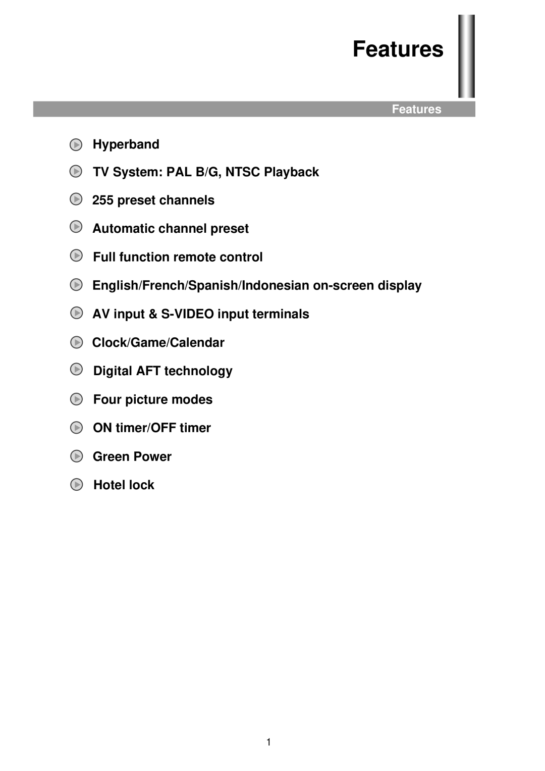 Palsonic 5160G owner manual Features 