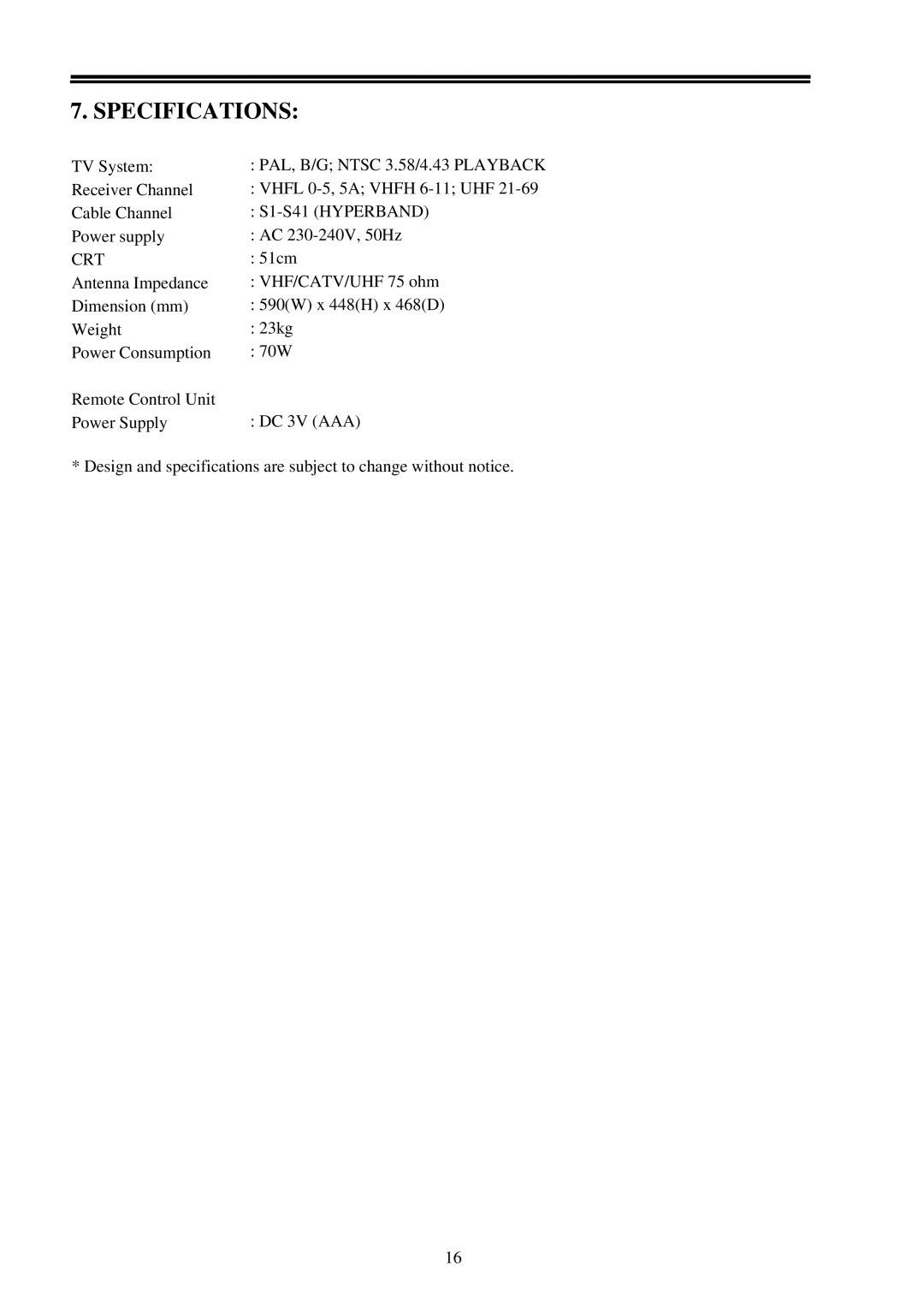 Palsonic 5169 owner manual Crt, S1-S41 Hyperband 