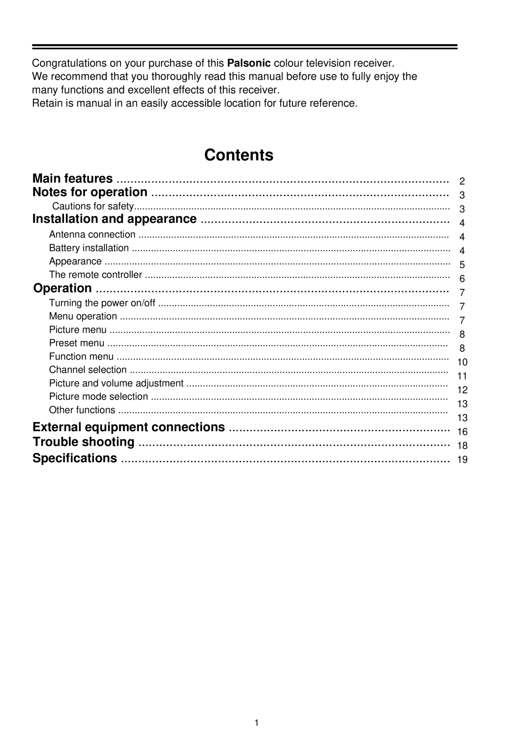 Palsonic 5169M owner manual Contents 