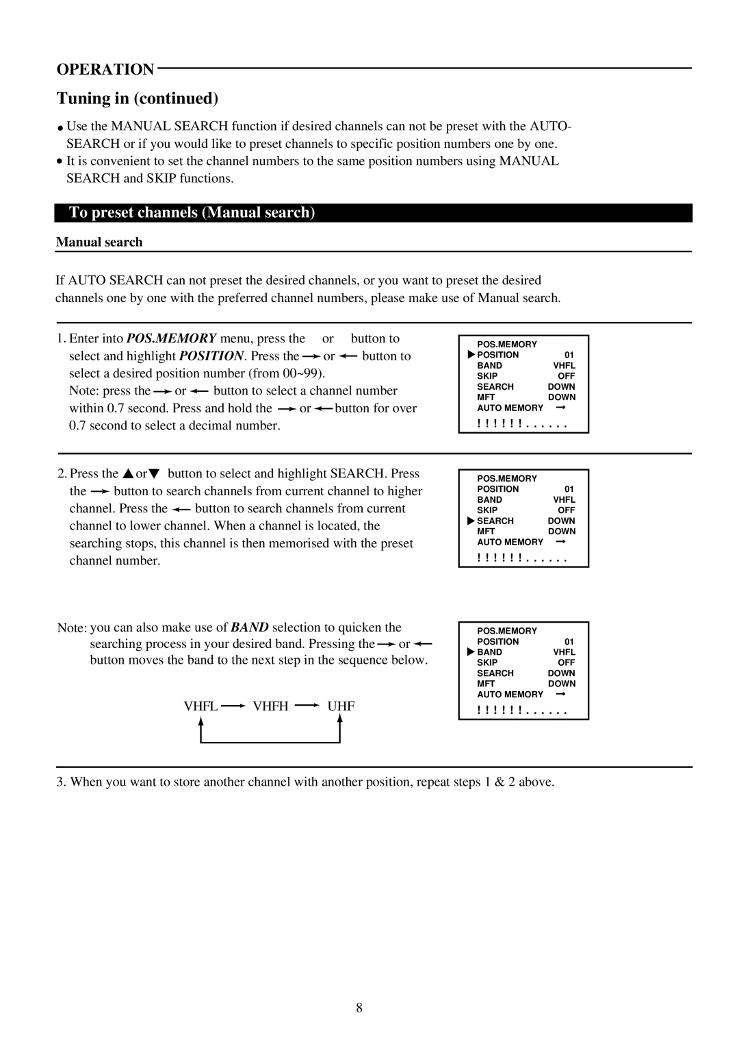 Palsonic 5169P owner manual To preset channels Manual search 