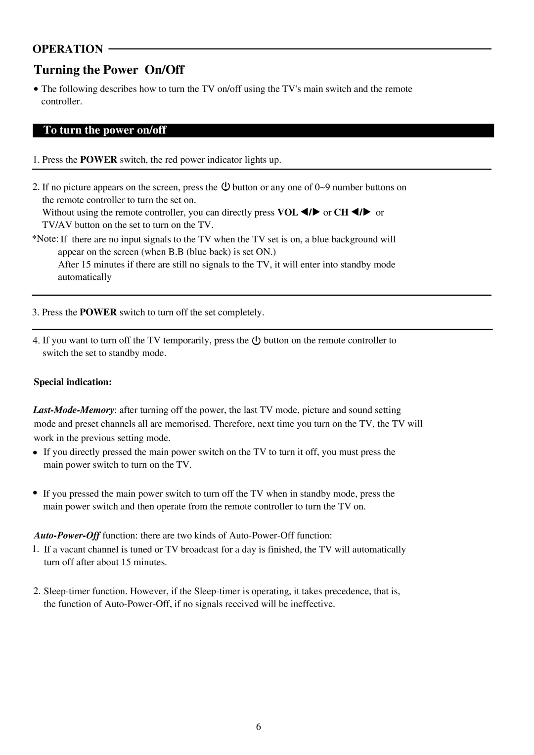 Palsonic 5179 owner manual Turning the Power On/Off, To turn the power on/off, Special indication 